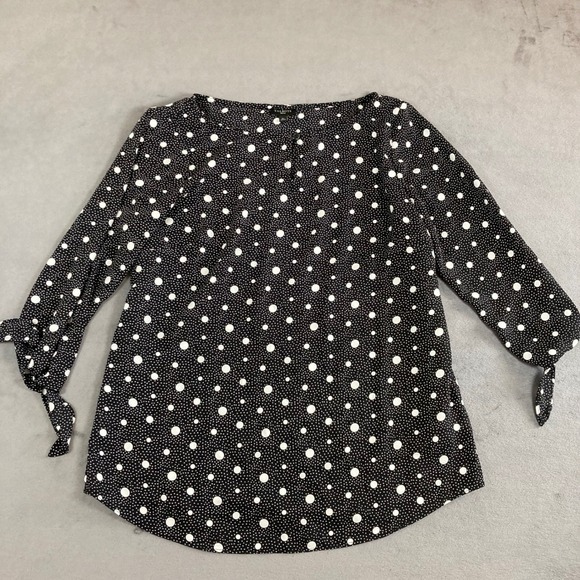 Talbots Tops - Talbots Petite Small Black White Polka Dot Tie Sleeve Blouse Top